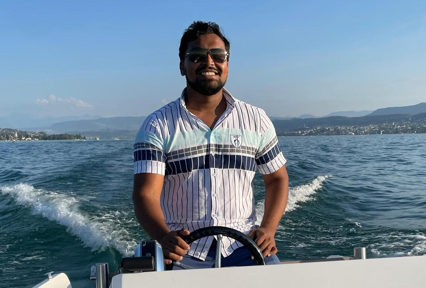 Dishan on a boat