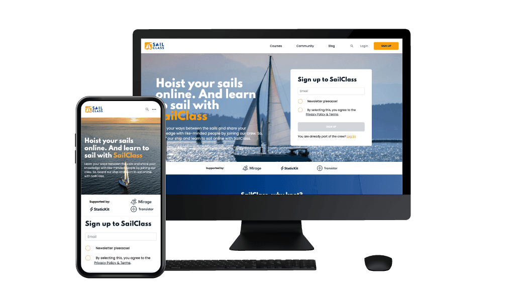 Screens von der SailClass Homepage