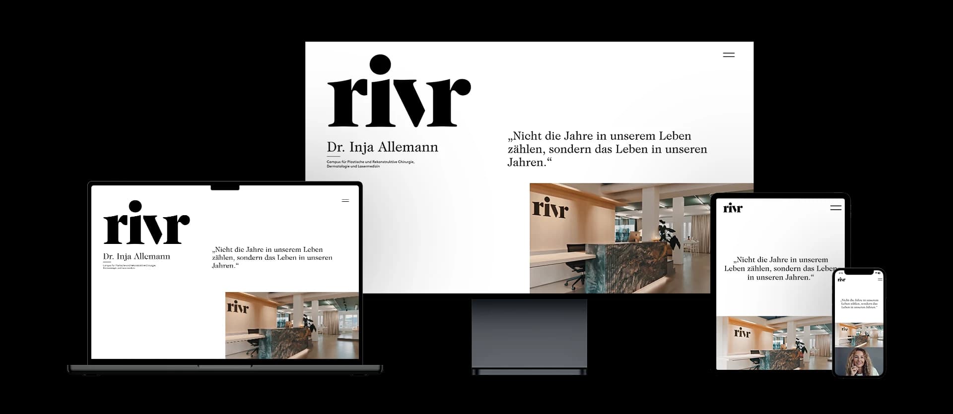 Website von rivr Dr. Inja Allemann auf Laptop, Desktop, Tablet und Smartphone dargestellt.